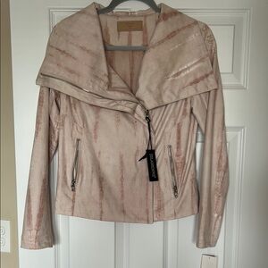 Blank NYC Light Beige/pink Coat with Dramatic Shawl Collar